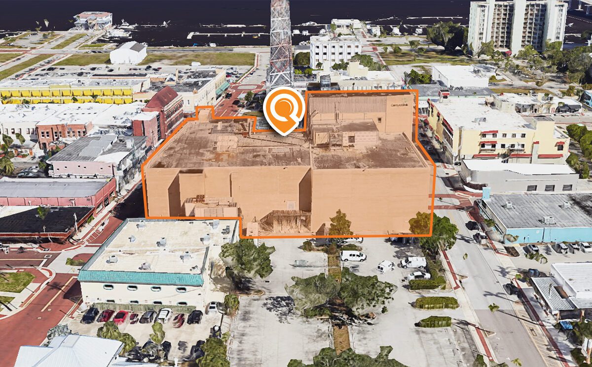 A map of the building with an orange dot in it.