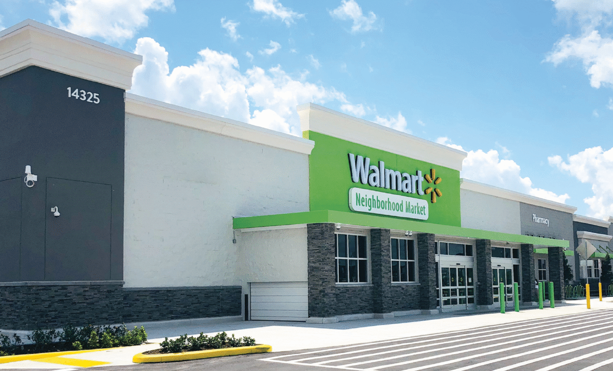 Walmart Neighborhood Market storefront with signage.