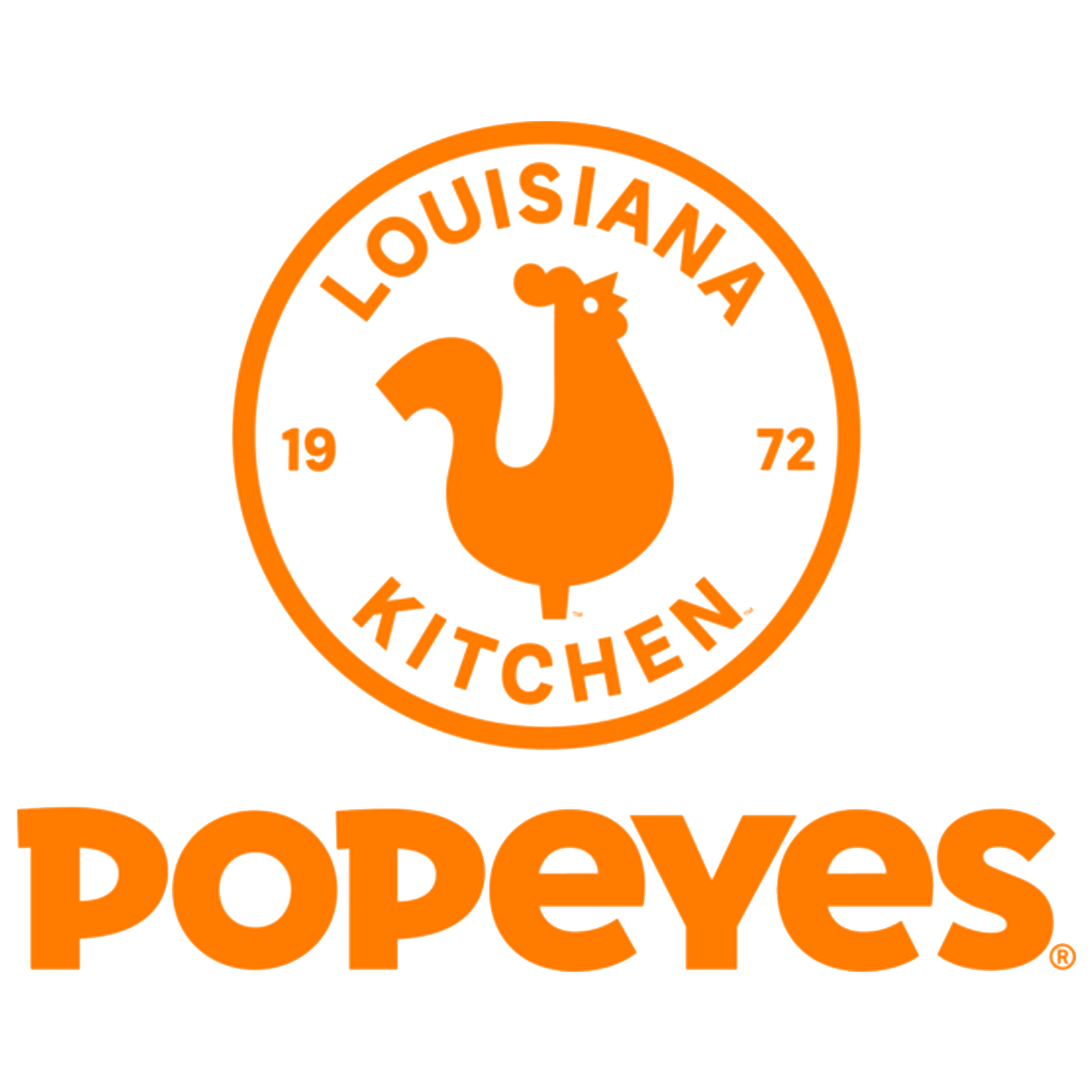 Popeyes Louisiana Kitchen logo, orange on black.