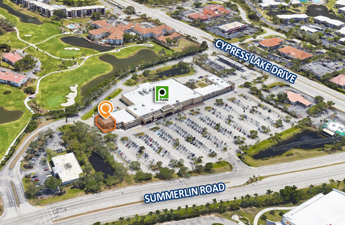 Aerial view shopping plaza by Summerlin Road