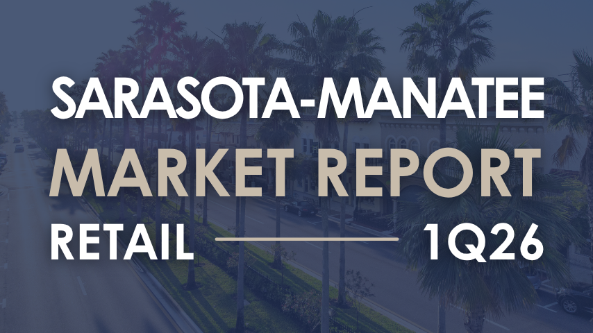 Retail market report cover with palm-lined street