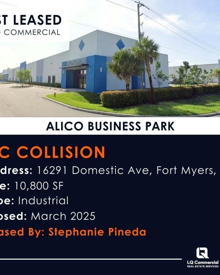 Industrial building with "Just Leased" sign