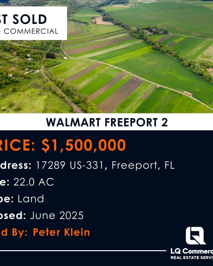 Aerial view of sold commercial farmland