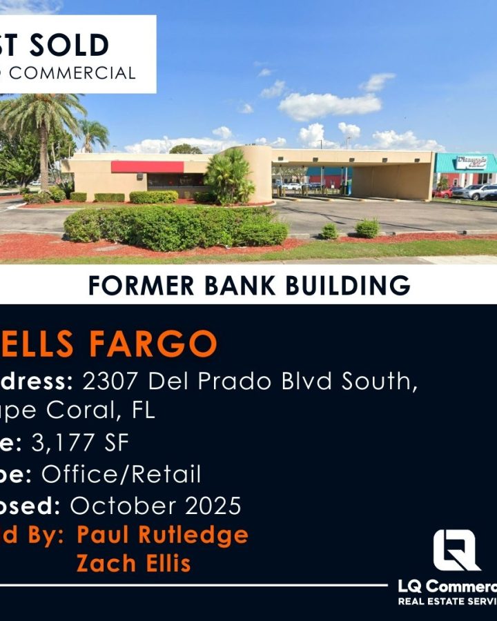 Just sold sign and former bank building