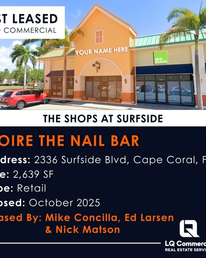 Just Leased shopping center storefront with palm trees