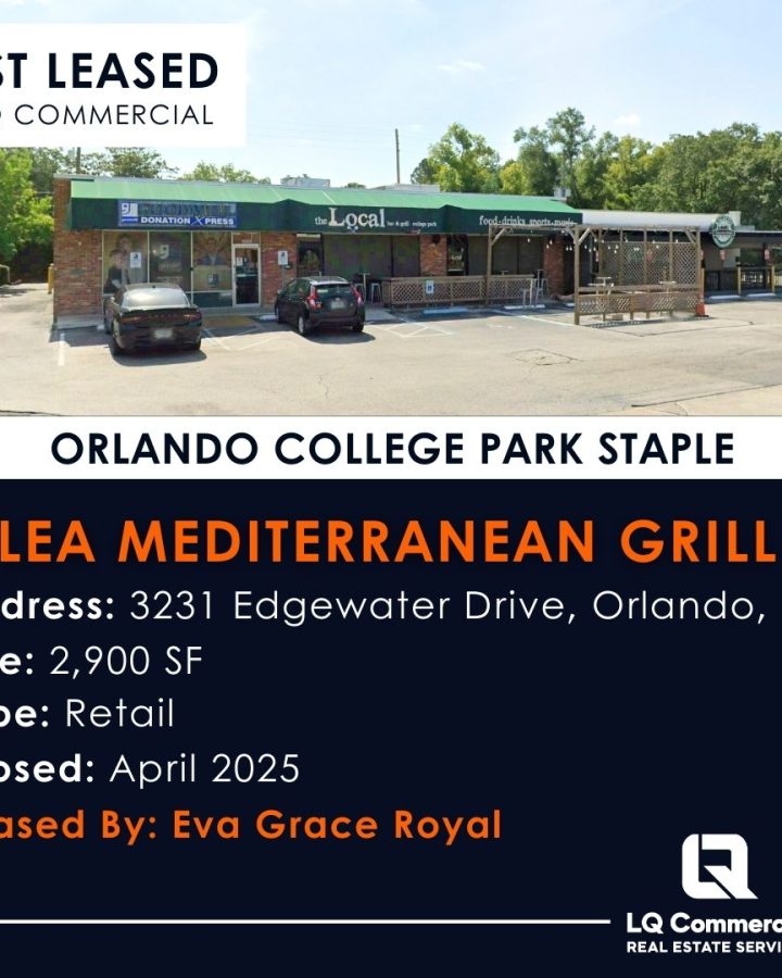 Leased Olea Mediterranean Grill storefront with signage