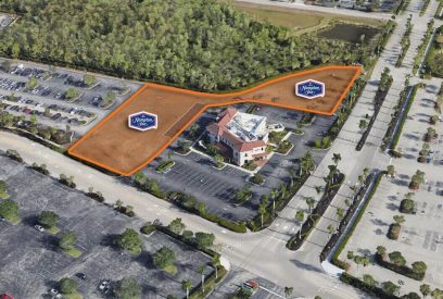 Aerial view of outlined commercial parcels and building