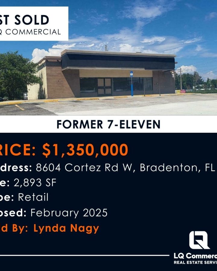 Former 7-Eleven building with empty parking lot