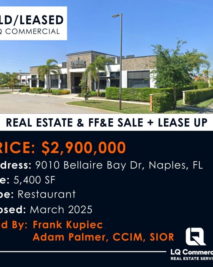 Sold commercial restaurant building with landscaping