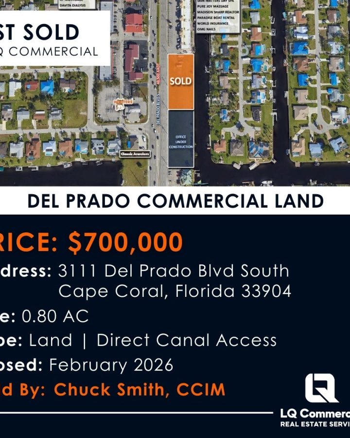 Aerial map showing Del Prado commercial parcel sold