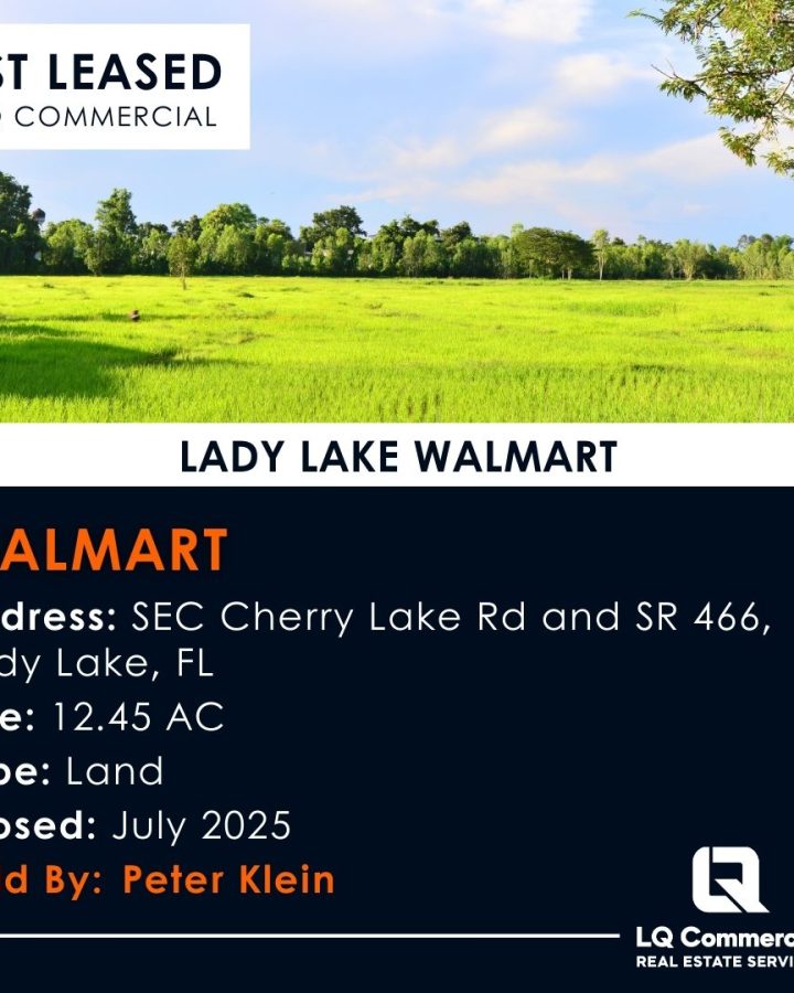 Just leased sign over green field, Walmart property