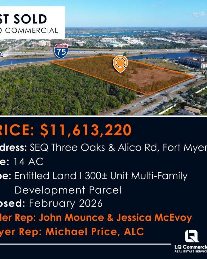 Aerial view of sold 14-acre Fort Myers parcel
