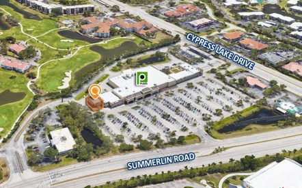 Aerial view shopping plaza by Summerlin Road